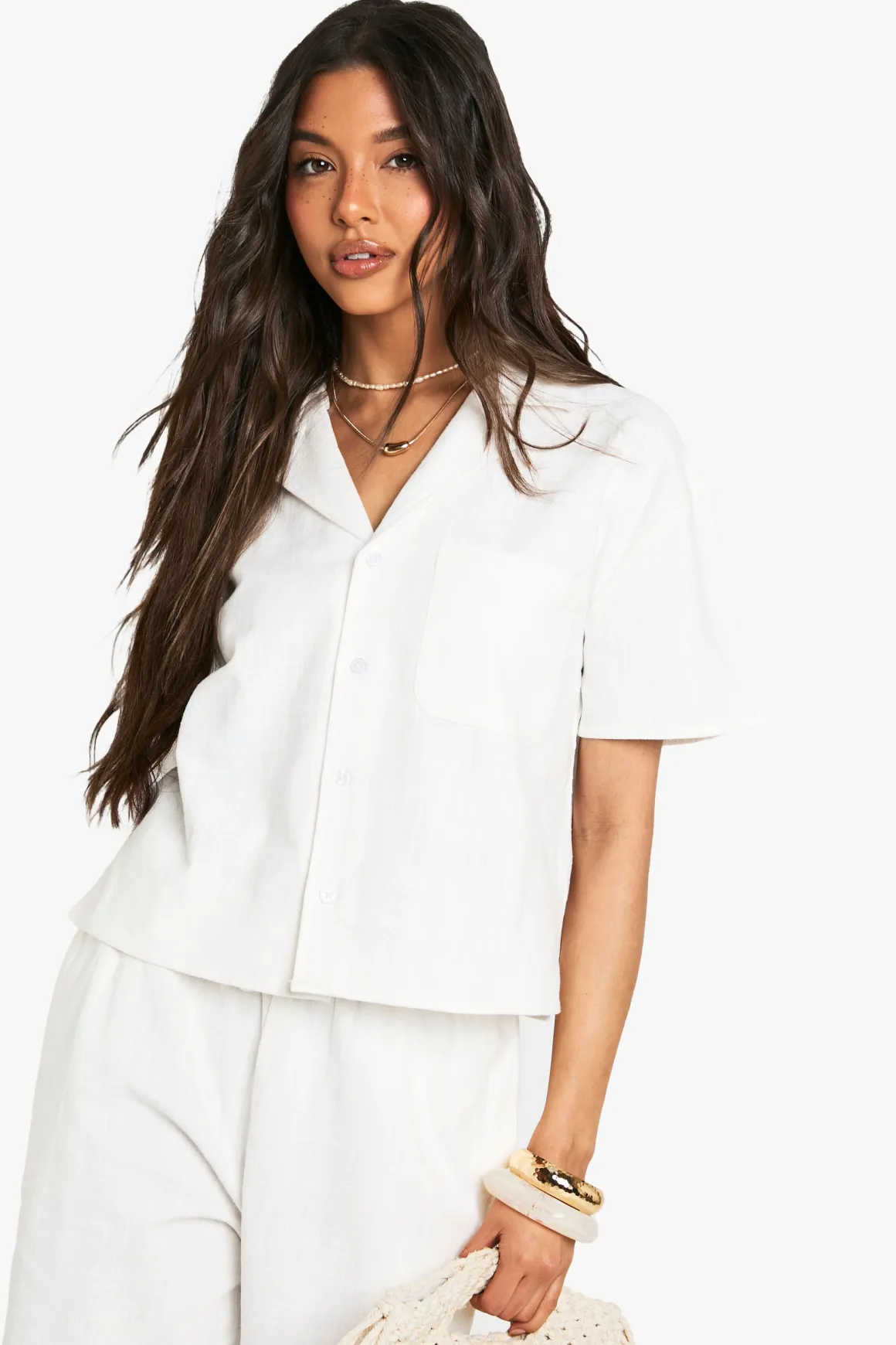 Chemise à manches courtes effet lin