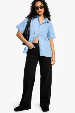 Chemise à manches courtes en chambray denim