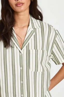 boohoo Chemise À Manches Courtes En Lin Rayé Premium<Femme Tops