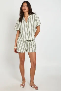 boohoo Chemise À Manches Courtes En Lin Rayé Premium<Femme Tops