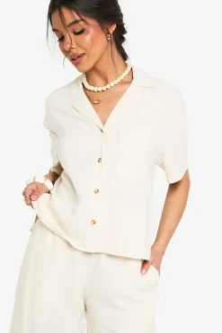 boohoo Chemise à manches courtes en lin haut de gamme<Femme Tops