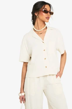 boohoo Chemise à manches courtes en lin haut de gamme<Femme Tops