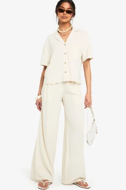 boohoo Chemise à manches courtes en lin haut de gamme<Femme Tops