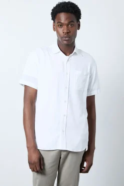 Chemise À Manches Courtes En Mélange De Lin Blanc