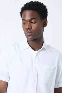 Chemise À Manches Courtes En Mélange De Lin Blanc