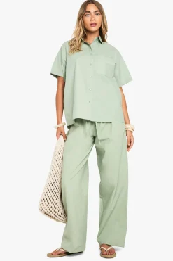 boohoo Chemise à manches courtes en popeline de coton<Femme Tops