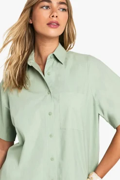 boohoo Chemise à manches courtes en popeline de coton<Femme Tops