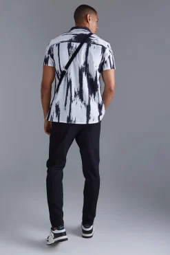 boohooMAN Chemise à manches courtes en slub à grand format abstrait et coupe régulière<Homme Chemises Grande Taille|Chemises