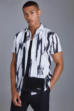 boohooMAN Chemise à manches courtes en slub à grand format abstrait et coupe régulière<Homme Chemises Grande Taille|Chemises