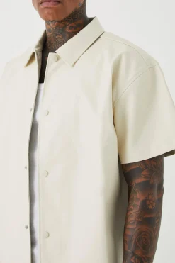 boohooMAN Chemise à manches courtes en synthétique boxy à épaules tombées<Homme Chemises