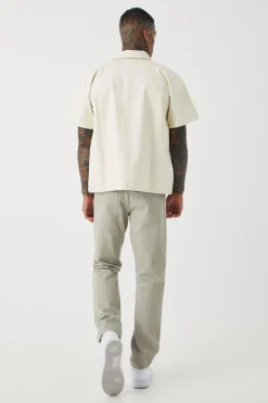boohooMAN Chemise à manches courtes en synthétique boxy à épaules tombées<Homme Chemises