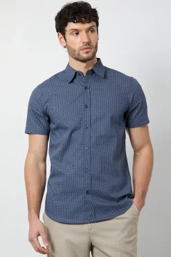 Burton Chemise À Manches Courtes Imprimé Géométrique Marine<Homme Chemises