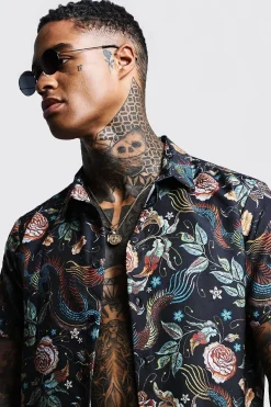 Chemise à manches courtes imprimée Dragon, coupe régulière