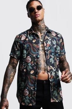Chemise à manches courtes imprimée Dragon, coupe régulière