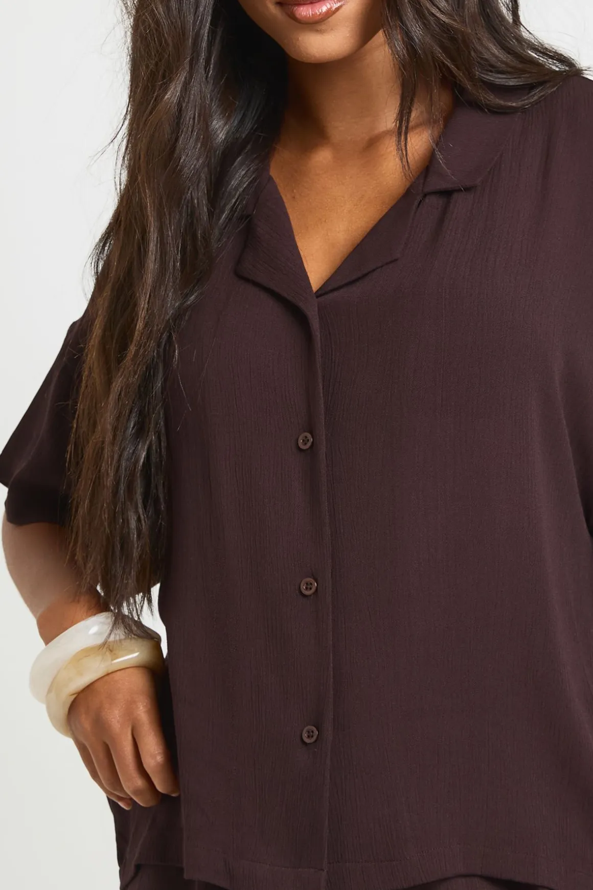 Chemise À Manches Courtes Oversize Aspect Lin Essentials