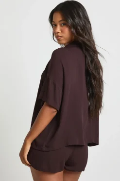 Chemise À Manches Courtes Oversize Aspect Lin Essentials