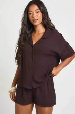 Chemise À Manches Courtes Oversize Aspect Lin Essentials