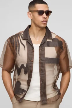 Chemise à manches courtes oversize boxy en organza avec appliqué
