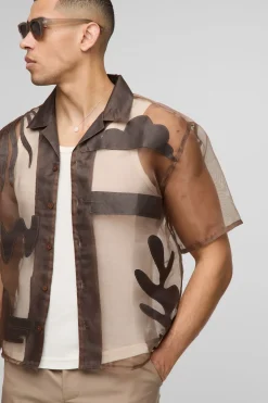Chemise à manches courtes oversize boxy en organza avec appliqué