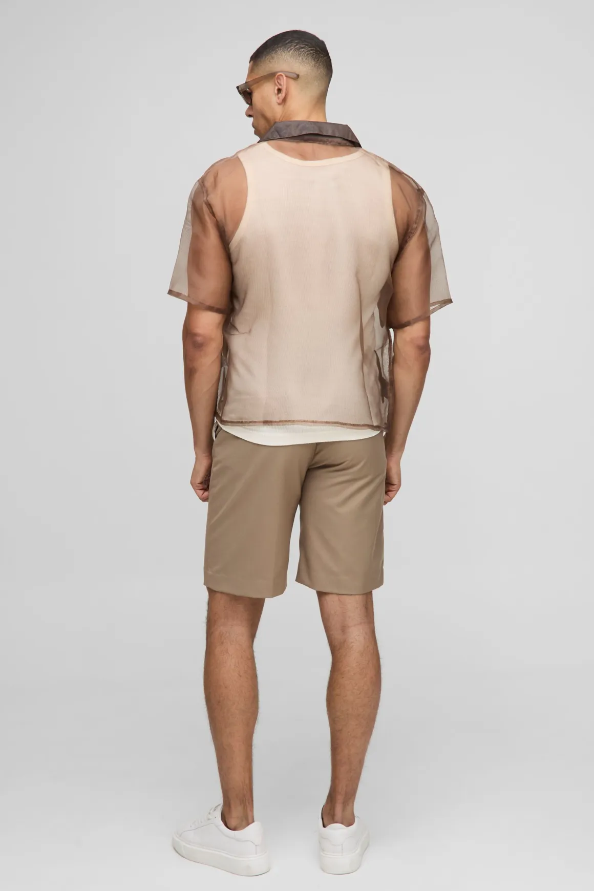 Chemise à manches courtes oversize boxy en organza avec appliqué