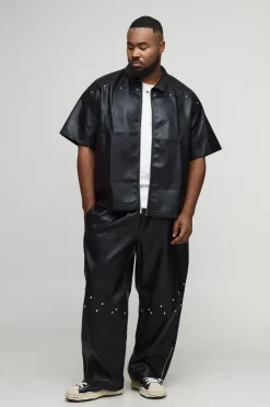 Chemise à manches courtes oversize cloutée, style cuir