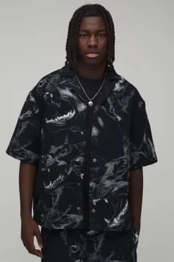 boohooMAN Chemise À Manches Courtes Oversize Motif Tapisserie Chien<Homme Chemises