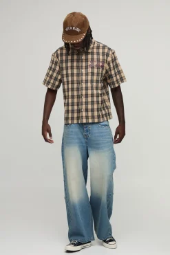 boohooMAN Chemise à Manches Courtes Oversize Coupe Boxy Imprimé Western à Carreaux<Homme Chemises