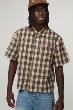 boohooMAN Chemise à Manches Courtes Oversize Coupe Boxy Imprimé Western à Carreaux<Homme Chemises