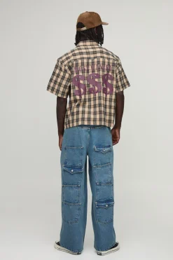 boohooMAN Chemise à Manches Courtes Oversize Coupe Boxy Imprimé Western à Carreaux<Homme Chemises