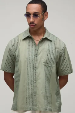 Chemise À Manches Courtes Oversize À Rayures Brodées