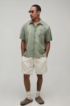 Chemise À Manches Courtes Oversize À Rayures Brodées