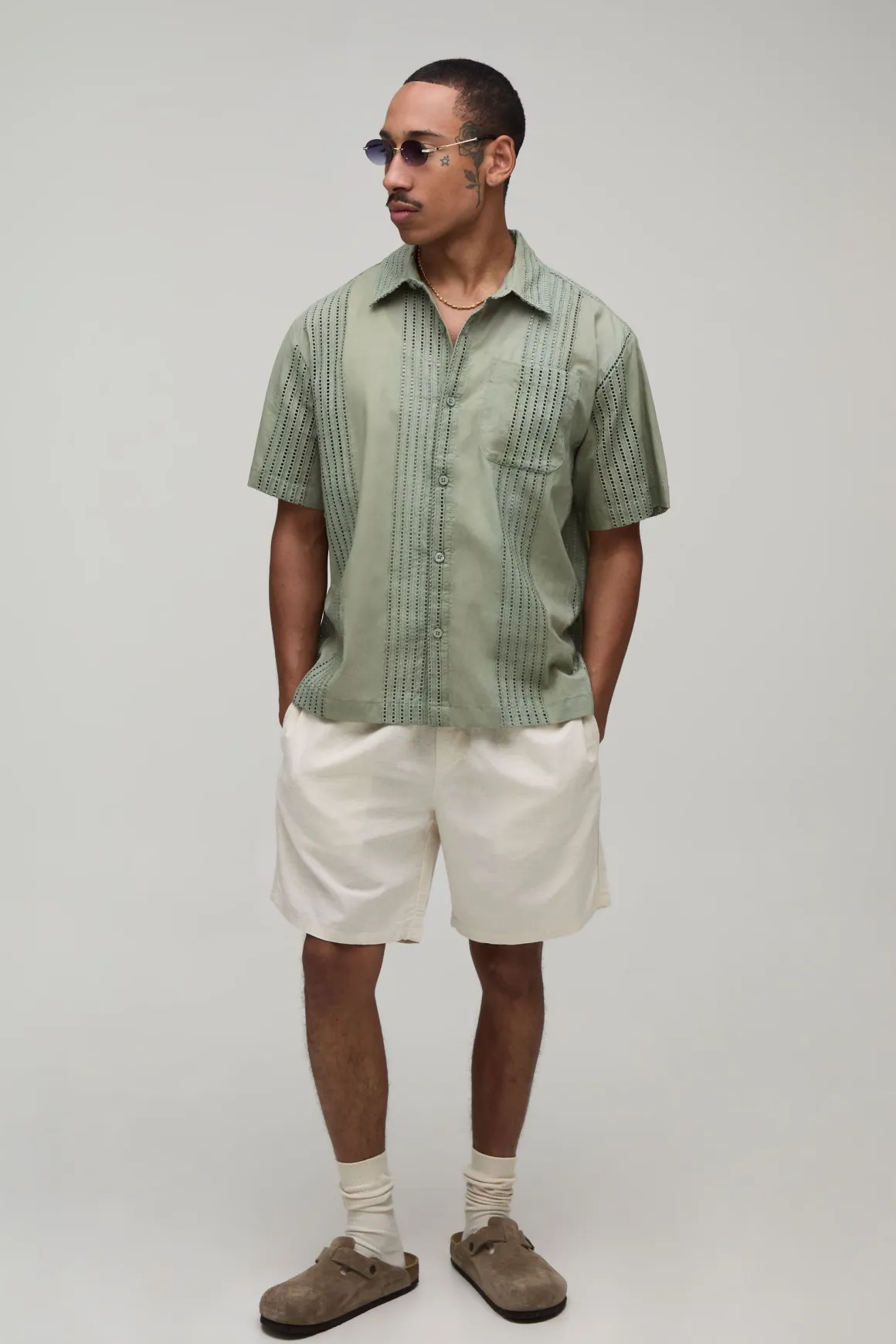 Chemise À Manches Courtes Oversize À Rayures Brodées
