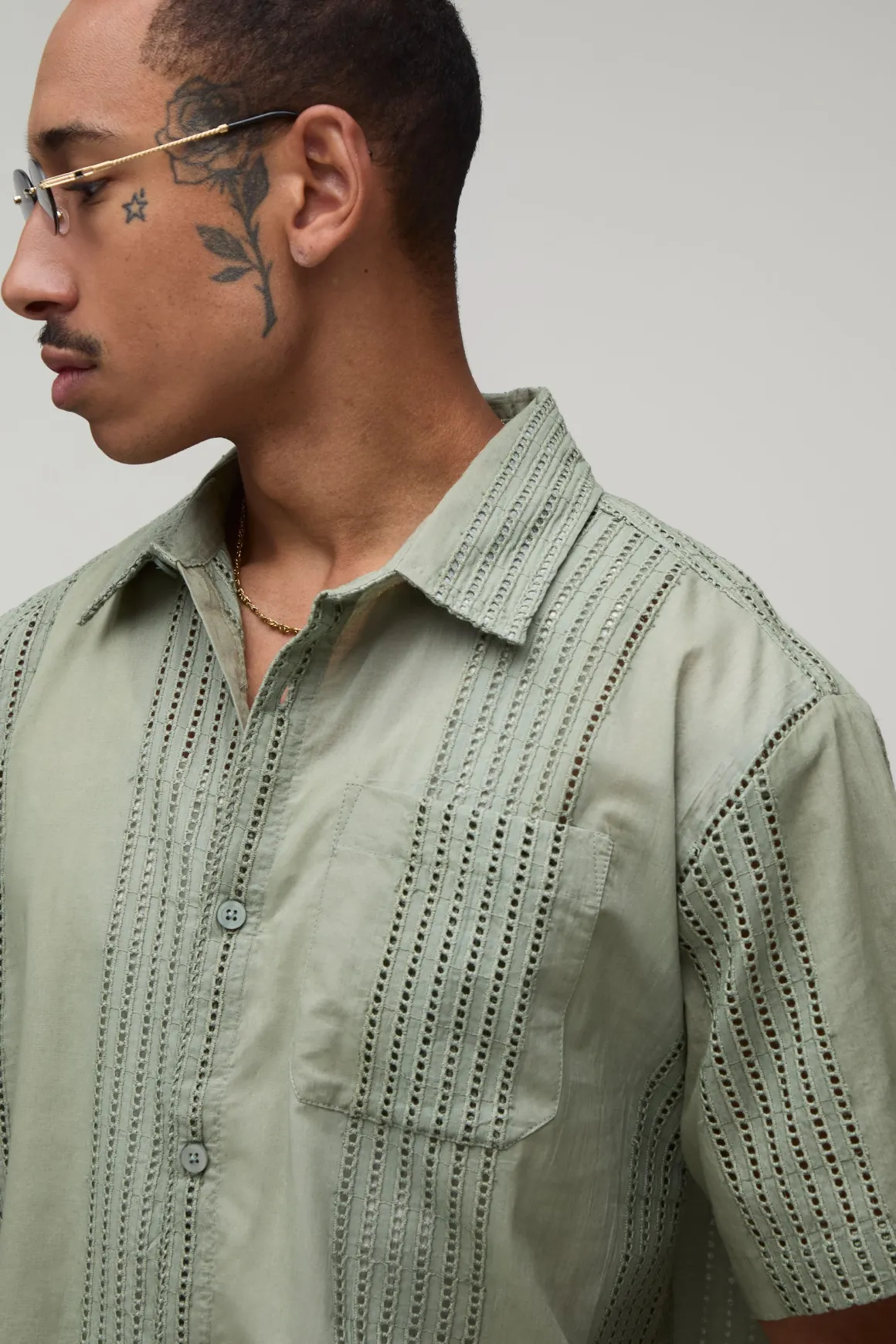Chemise À Manches Courtes Oversize À Rayures Brodées