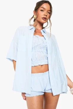 boohoo Chemise à manches courtes à rayures texturées<Femme Tops