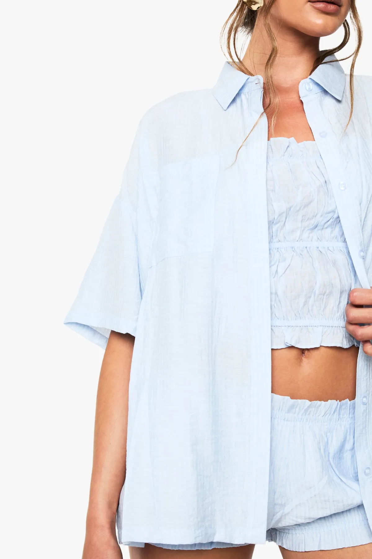 boohoo Chemise à manches courtes à rayures texturées<Femme Tops