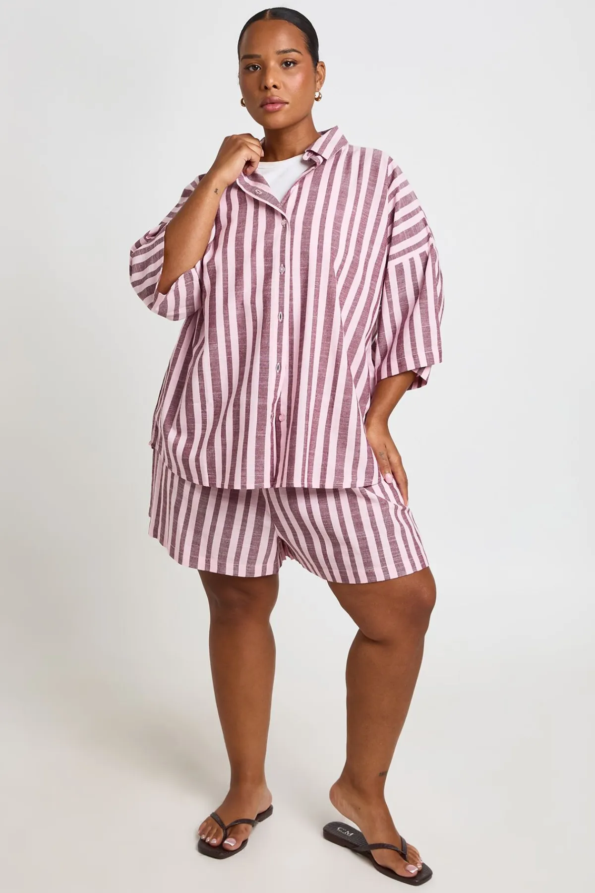 boohoo Chemise À Manches Courtes À Rayures Grande Taille<Femme Tops