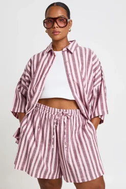 boohoo Chemise À Manches Courtes À Rayures Grande Taille<Femme Tops