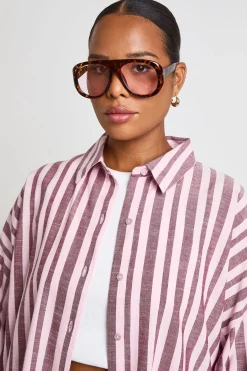 boohoo Chemise À Manches Courtes À Rayures Grande Taille<Femme Tops