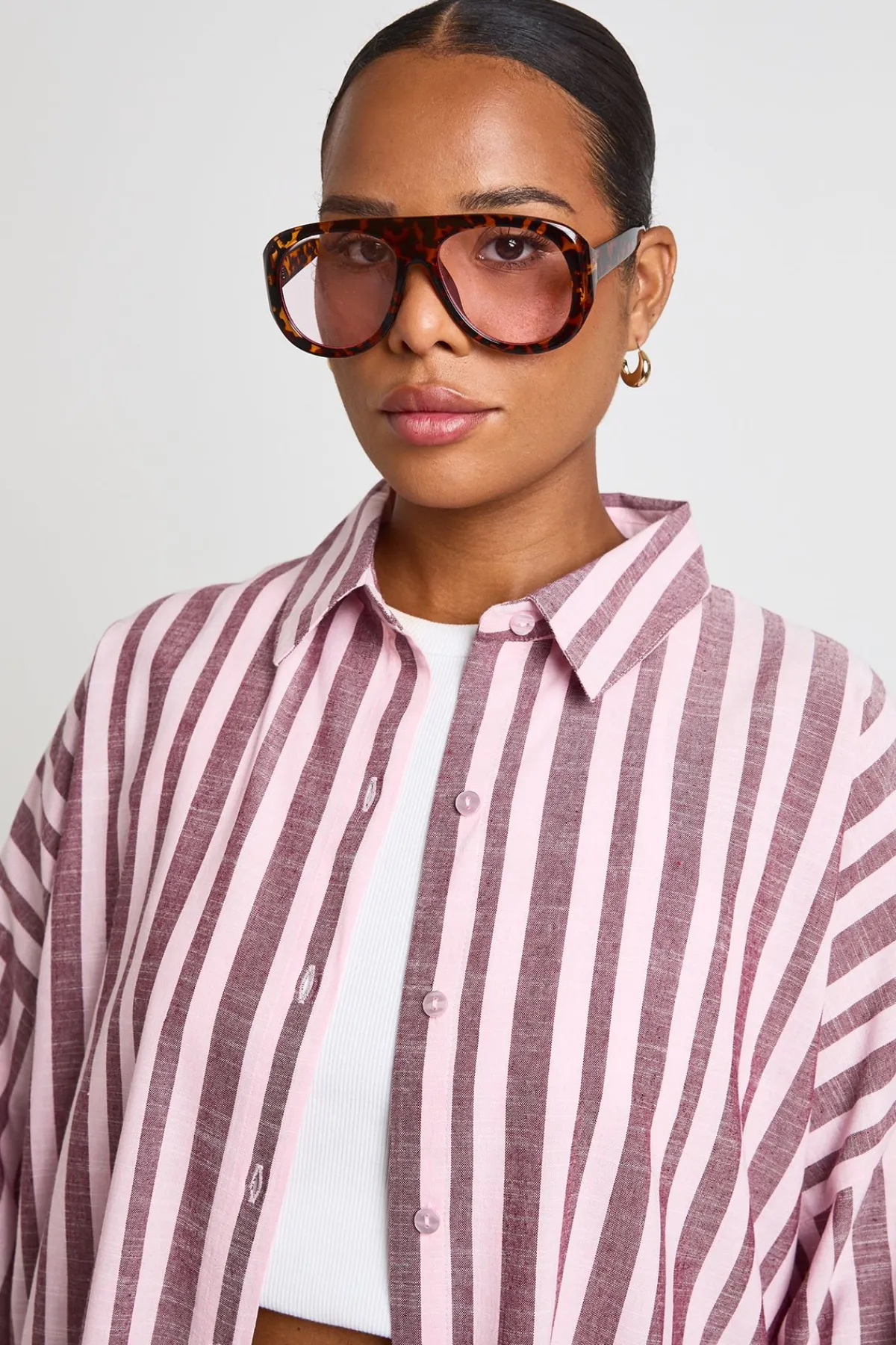 boohoo Chemise À Manches Courtes À Rayures Grande Taille<Femme Tops