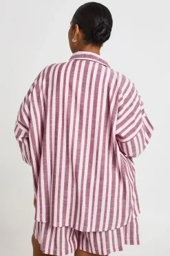 boohoo Chemise À Manches Courtes À Rayures Grande Taille<Femme Tops