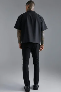 Chemise à manches courtes stretch, coupe boxy oversize