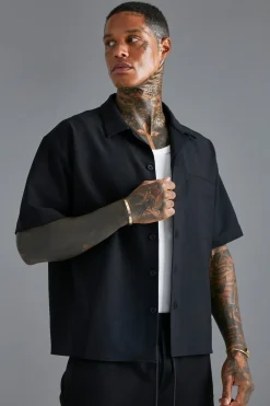 Chemise à manches courtes stretch, coupe boxy oversize