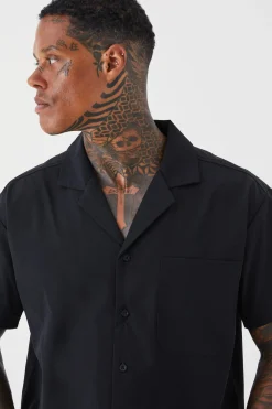 Chemise à manches courtes stretch, coupe boxy oversize