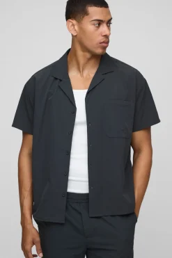 Chemise à manches courtes stretch, coupe boxy
