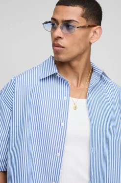 Chemise à manches courtes surdimensionnée à rayures