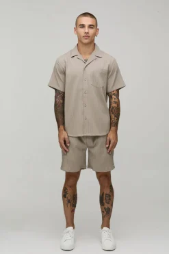 Chemise À Manches Courtes Texturée Plissée Coupe Regular