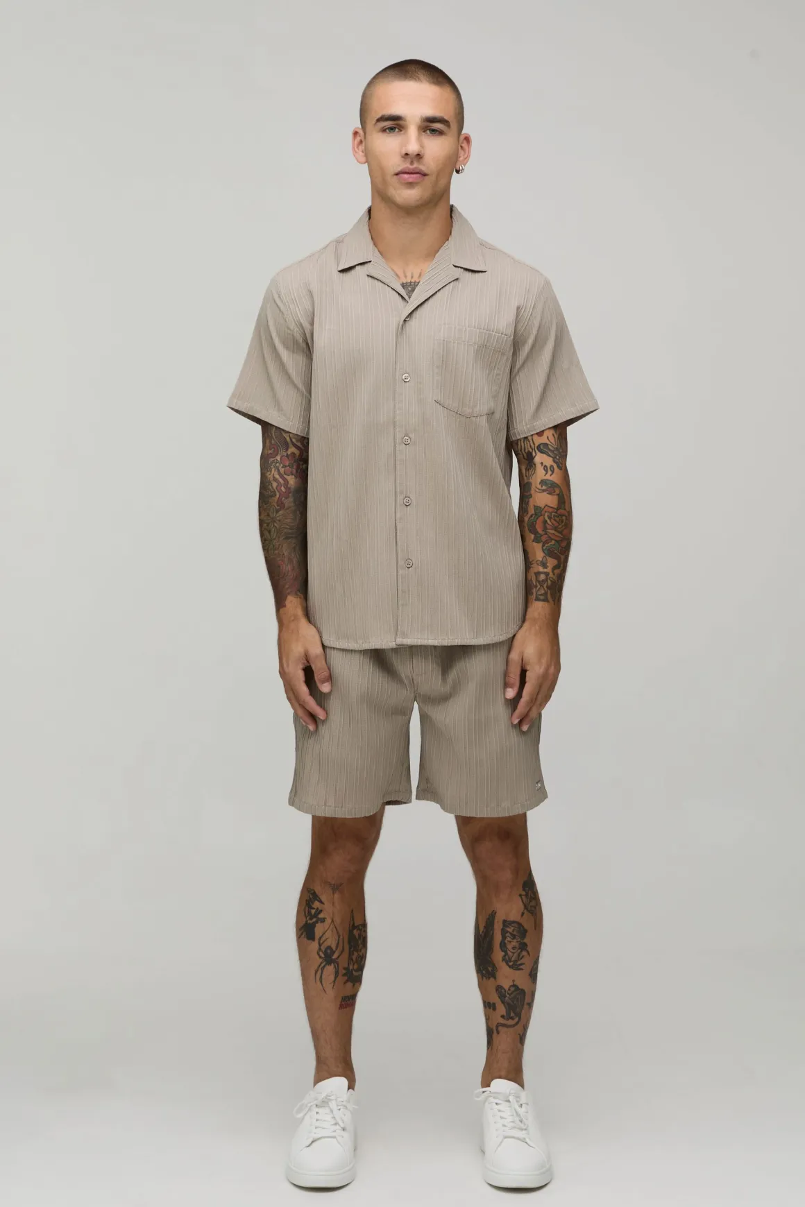 Chemise À Manches Courtes Texturée Plissée Coupe Regular