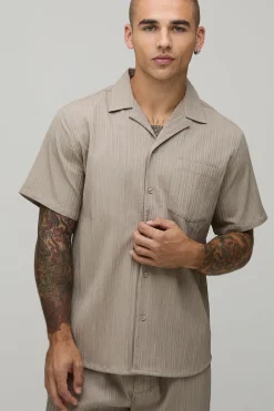 Chemise À Manches Courtes Texturée Plissée Coupe Regular