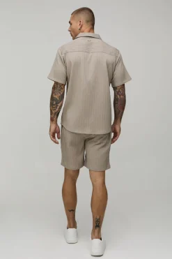 Chemise À Manches Courtes Texturée Plissée Coupe Regular