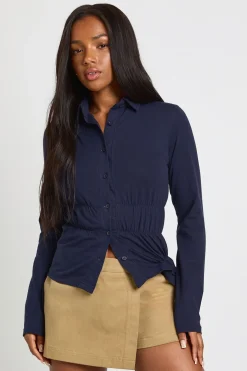 Chemise à manches longues avec boutons traversants et détails à fronces